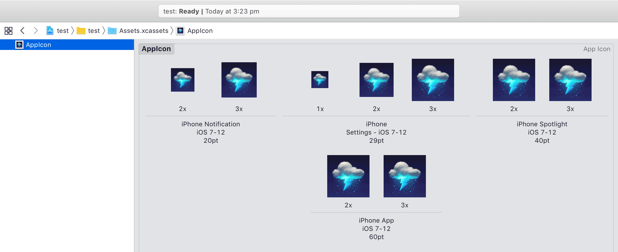 An app icon asset catalog in Xcode