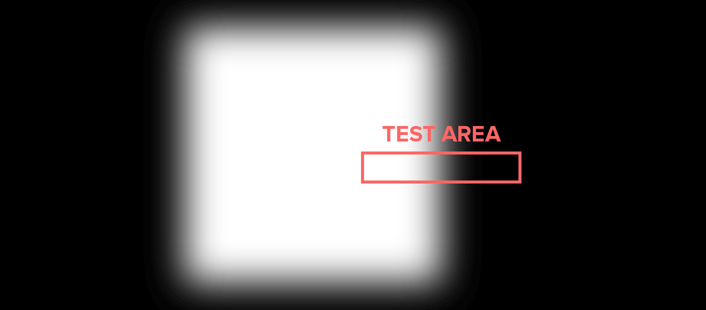 A white blurry rectangle on a black background with a small section of the edge highlighted