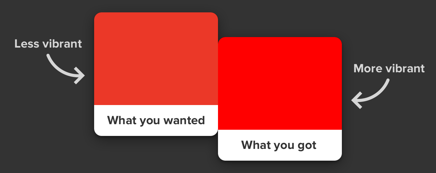An image of two red colour swatches. The right colour swatch is more vibrant.