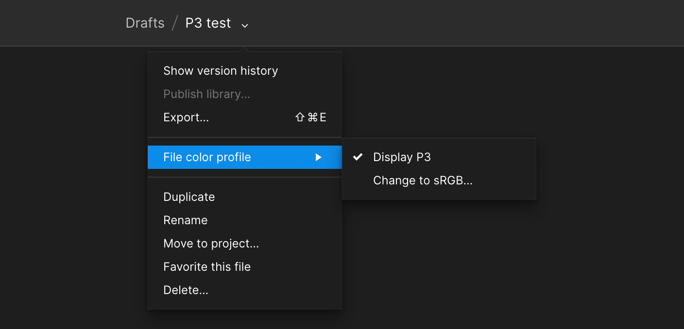 Figma’s colour profile setting in the tool bar
