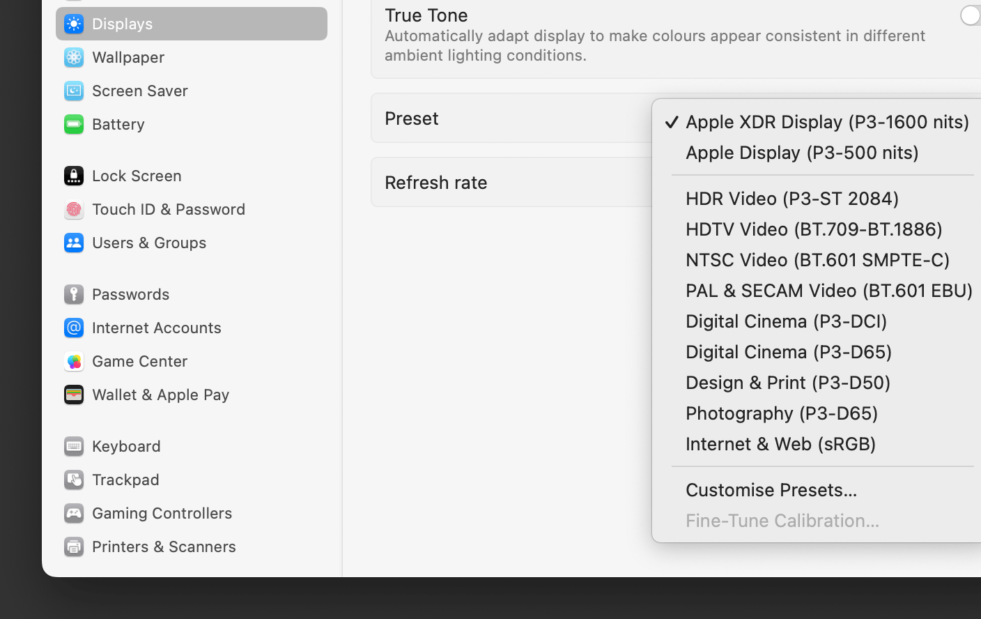 Pro Display XDR System Preferences reference mode settings