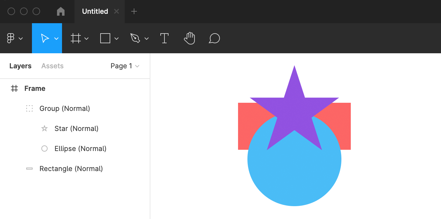 A purple star on top of a blue circle on top of a red rectangle