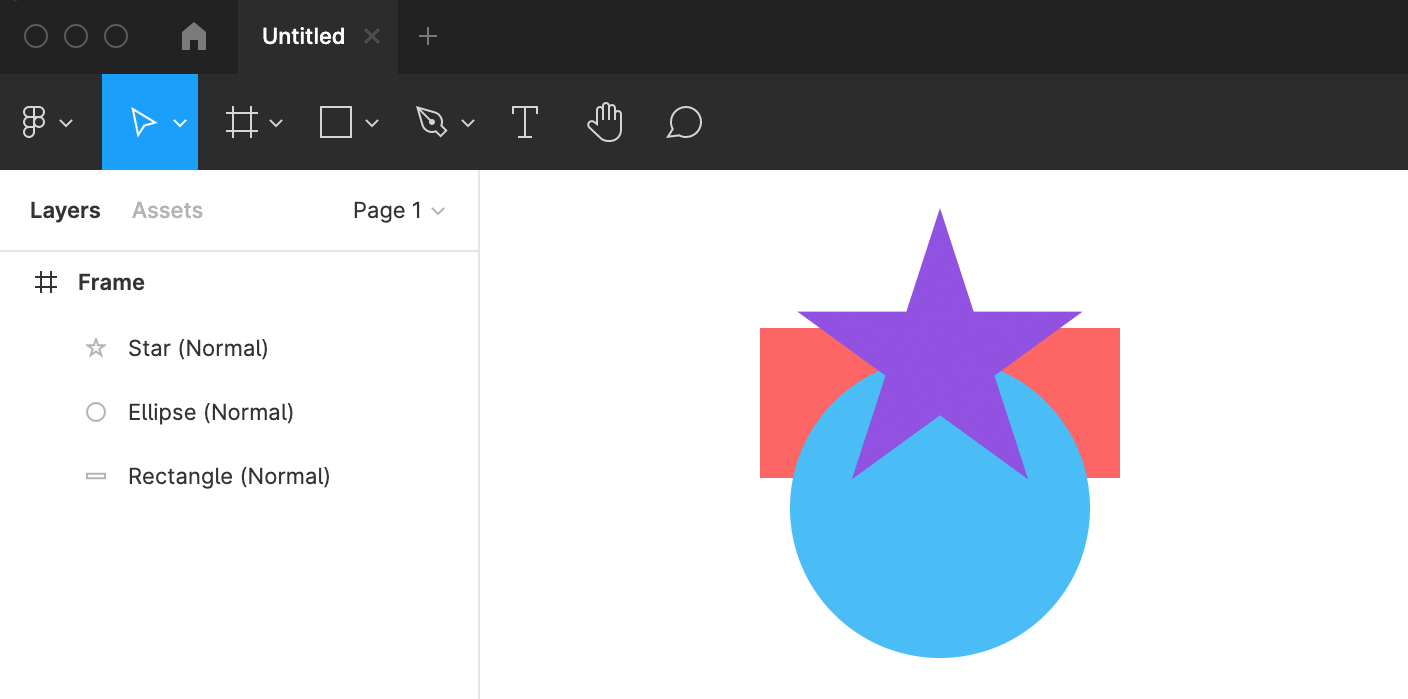 A purple star on top of a blue circle on top of a red rectangle