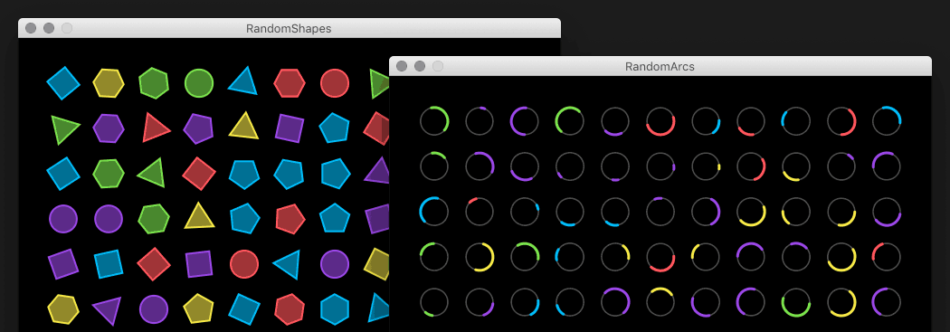 Some random shapes, with random bright colours