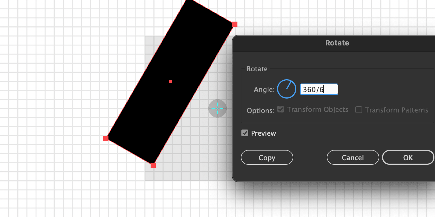 The second step of a camera iris icon being drawn in Adobe Illustrator