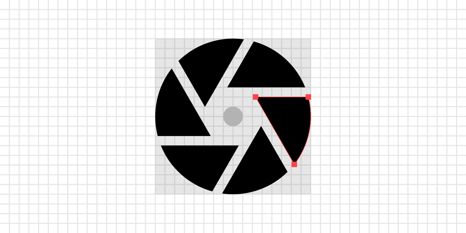 The seventh step of a camera iris icon being drawn in Adobe Illustrator