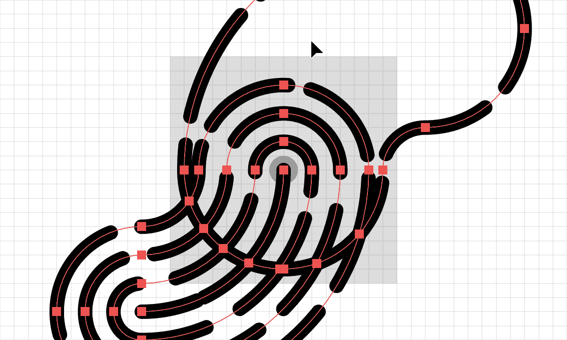 Step 4 of a fingerprint icon being drawn in Adobe Illustrator