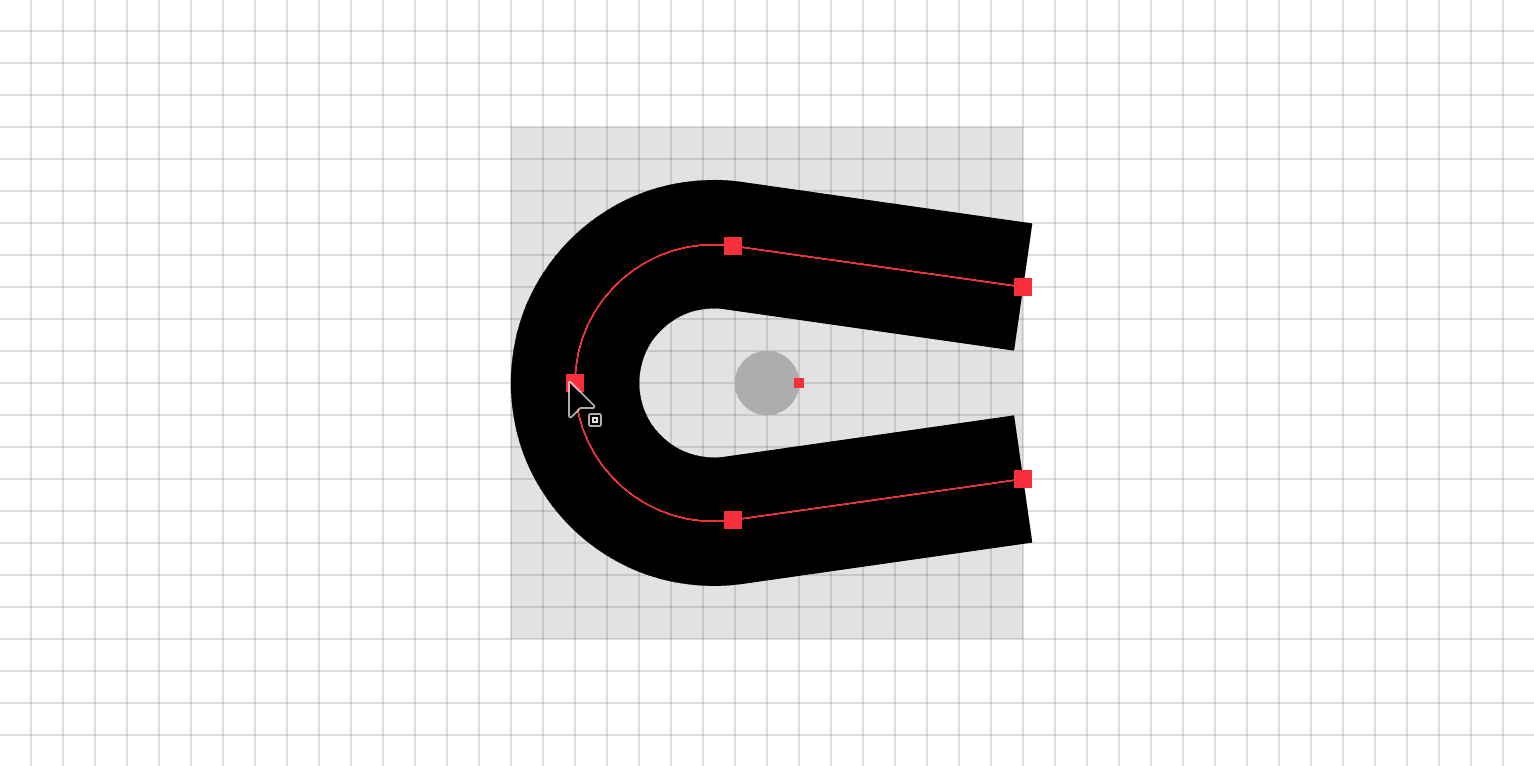 The third step of a magnet icon being drawn in Adobe Illustrator