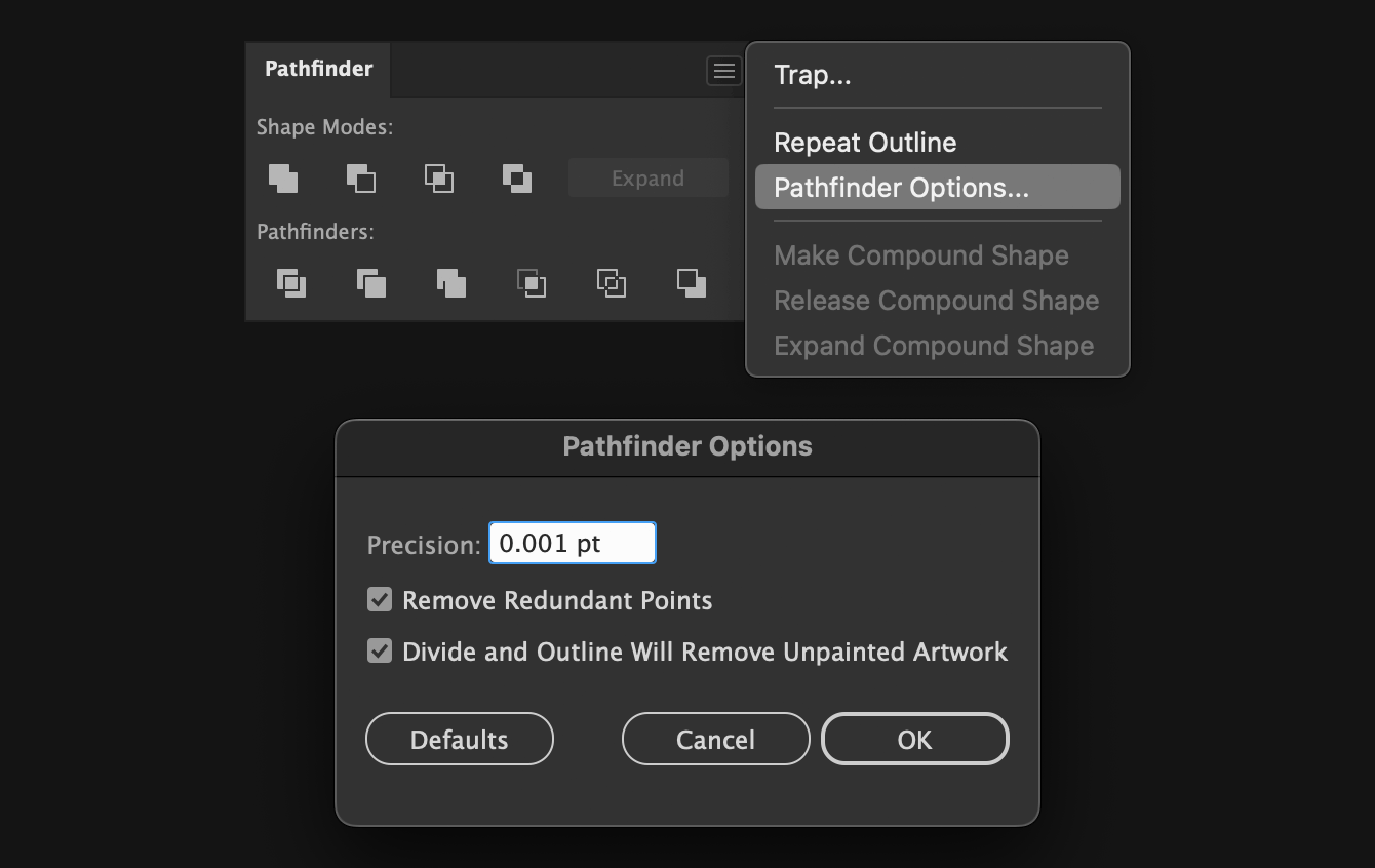 Pathfinder options in Adobe Illustrator