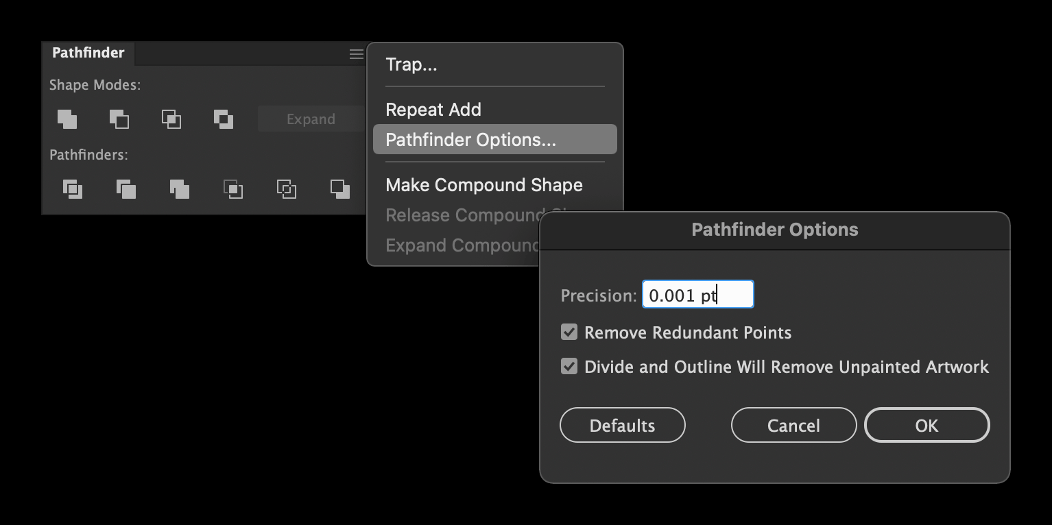 The pathfinder panel options in Adobe Illustrator