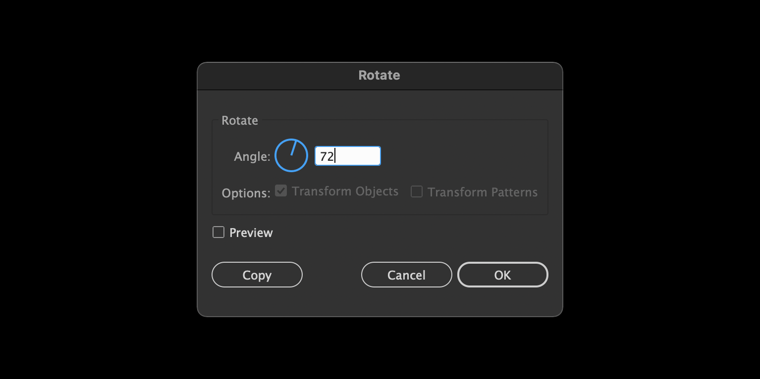 The rotate tool options window in Adobe Illustrator