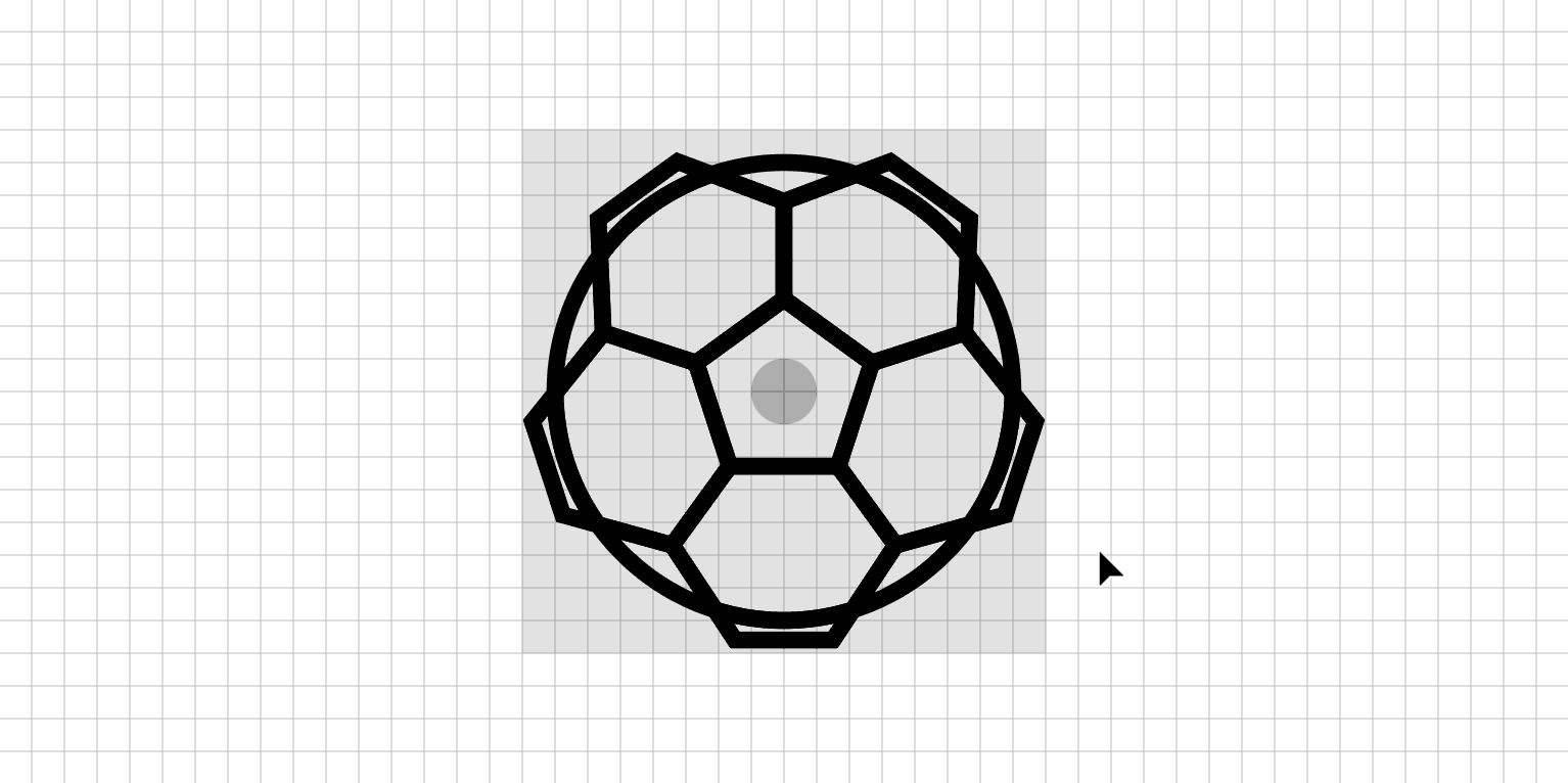 The fifth step of a soccer ball icon being drawn in Adobe Illustrator