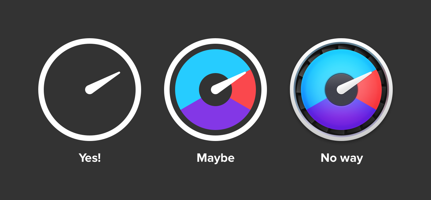 Three icons of varying complexity
