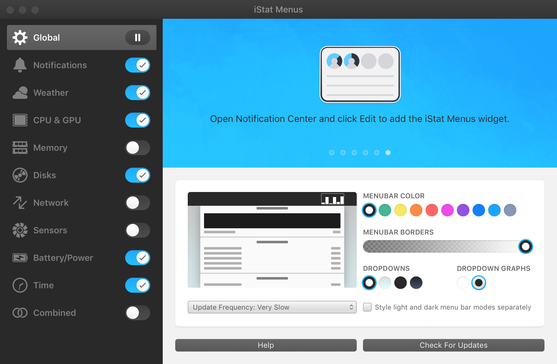 The global tab in iStat Menus
