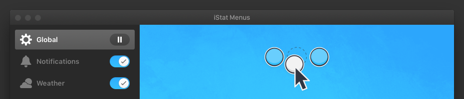 iStat Menus main window, with the global tab selected