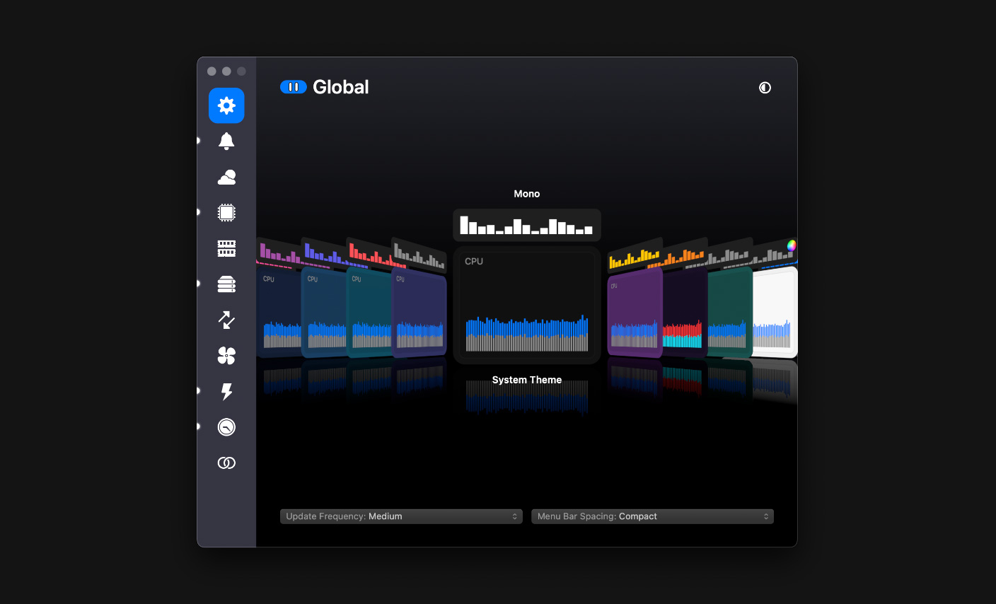 The global tab in iStat Menus