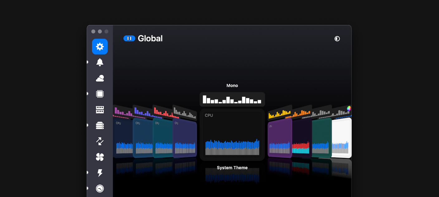 A screenshot of iStat Menus, showing the main global tab