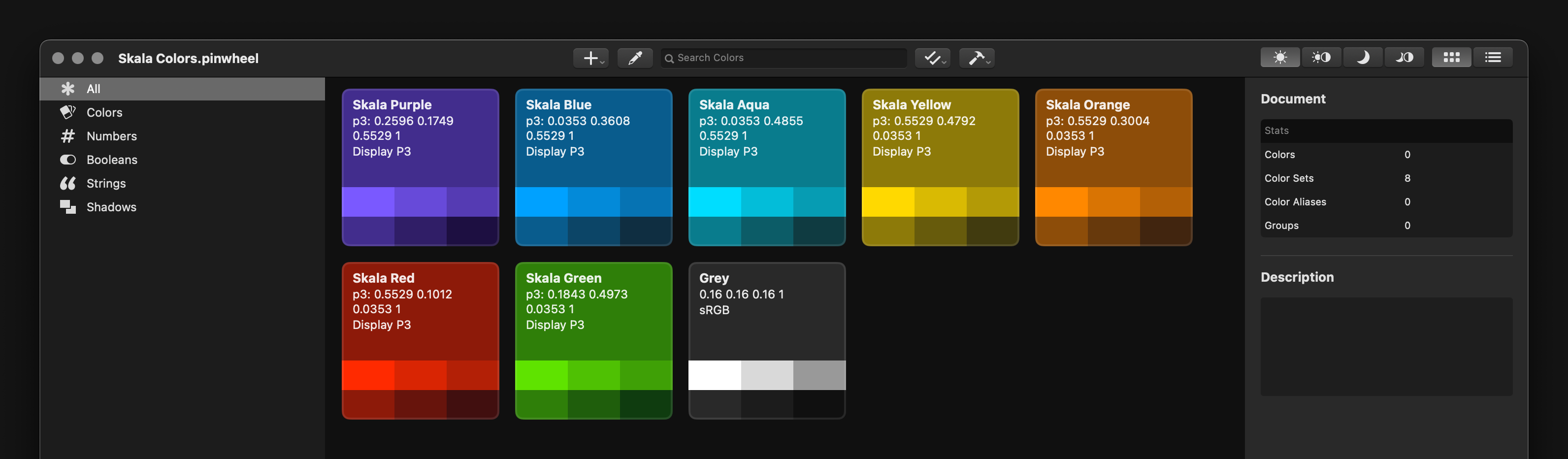 A screenshot of the Skala Colors example document